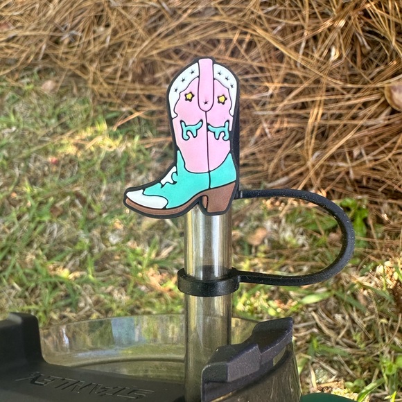 Cowboy Boot Stanley Straw Topper Teal Pink - Picture 3 of 5